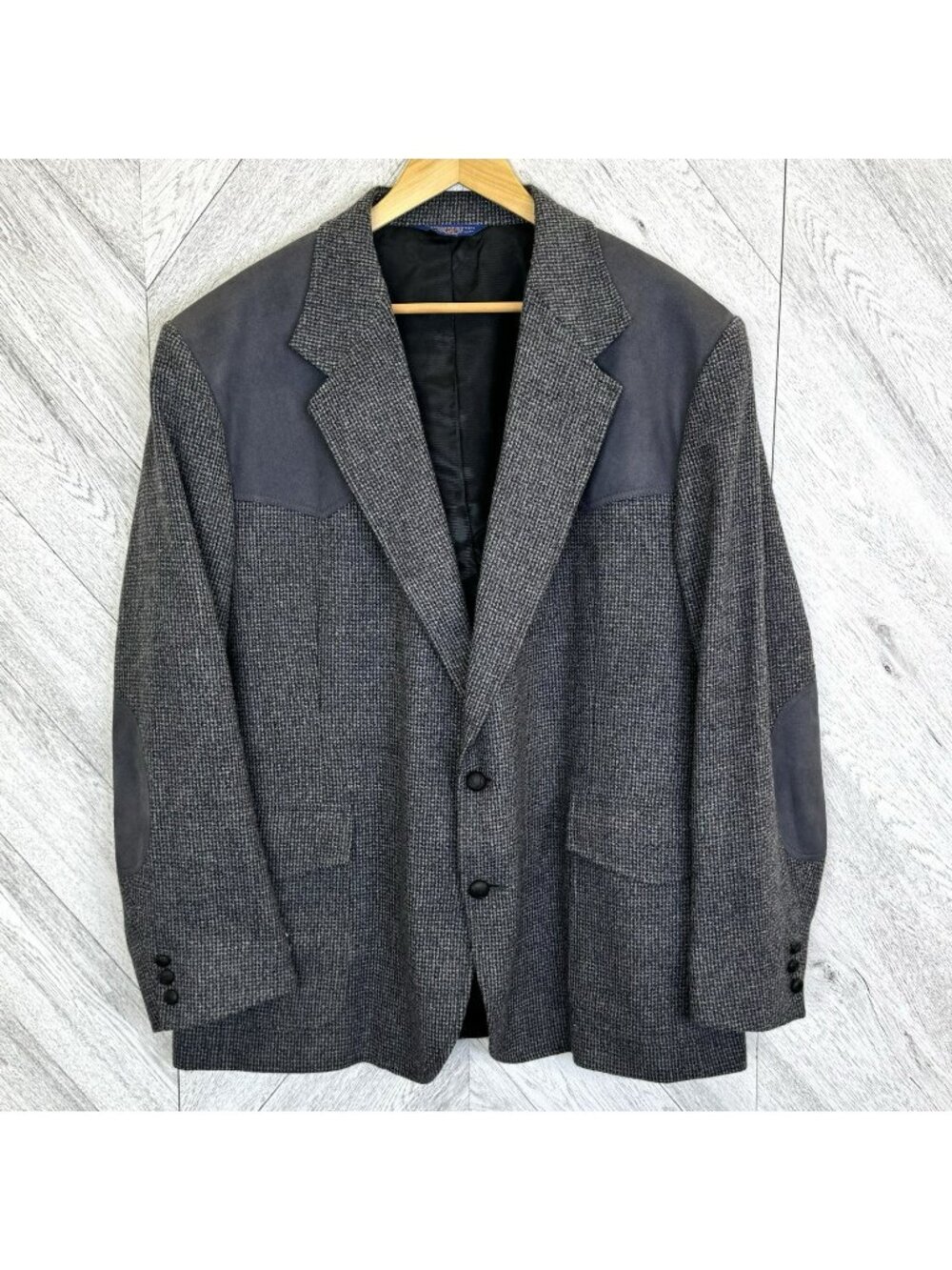 Vintage Pendleton Western Blazer Mens 50R Gray Wool Tweed Elbow Patches